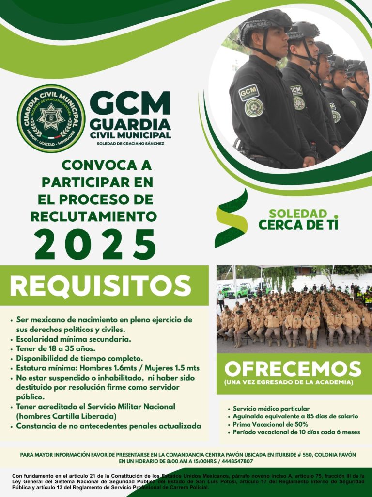 ¡INTÉGRATE A LAS LABORES DE LA GUARDIA CIVIL MUNICIPAL DE SOLEDAD! 👮🏻‍♂️🚔