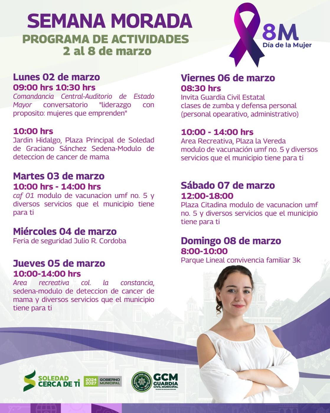 ARRANCA LA “SEMANA MORADA” EN SOLEDAD: GUARDIA CIVIL MUNICIPAL ENCABEZA ACTIVIDADES POR EL 8M