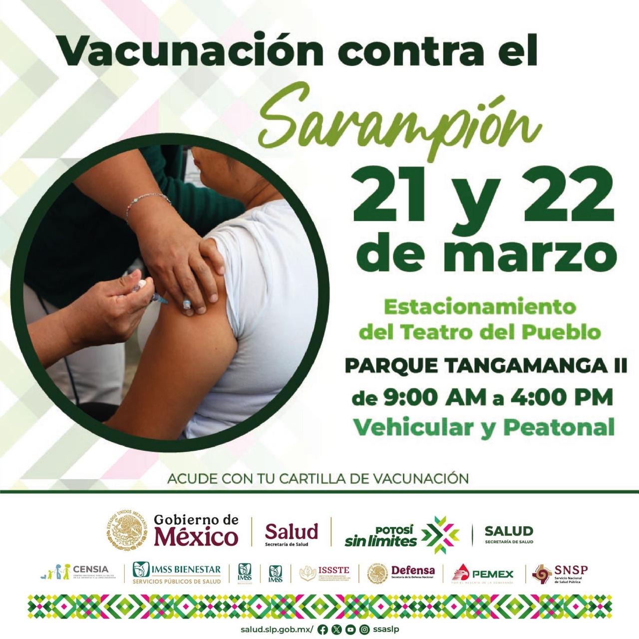 REALIZARÁN VACUNACIÓN MASIVA CONTRA SARAMPIÓN EN EL PARQUE TANGAMANGA II